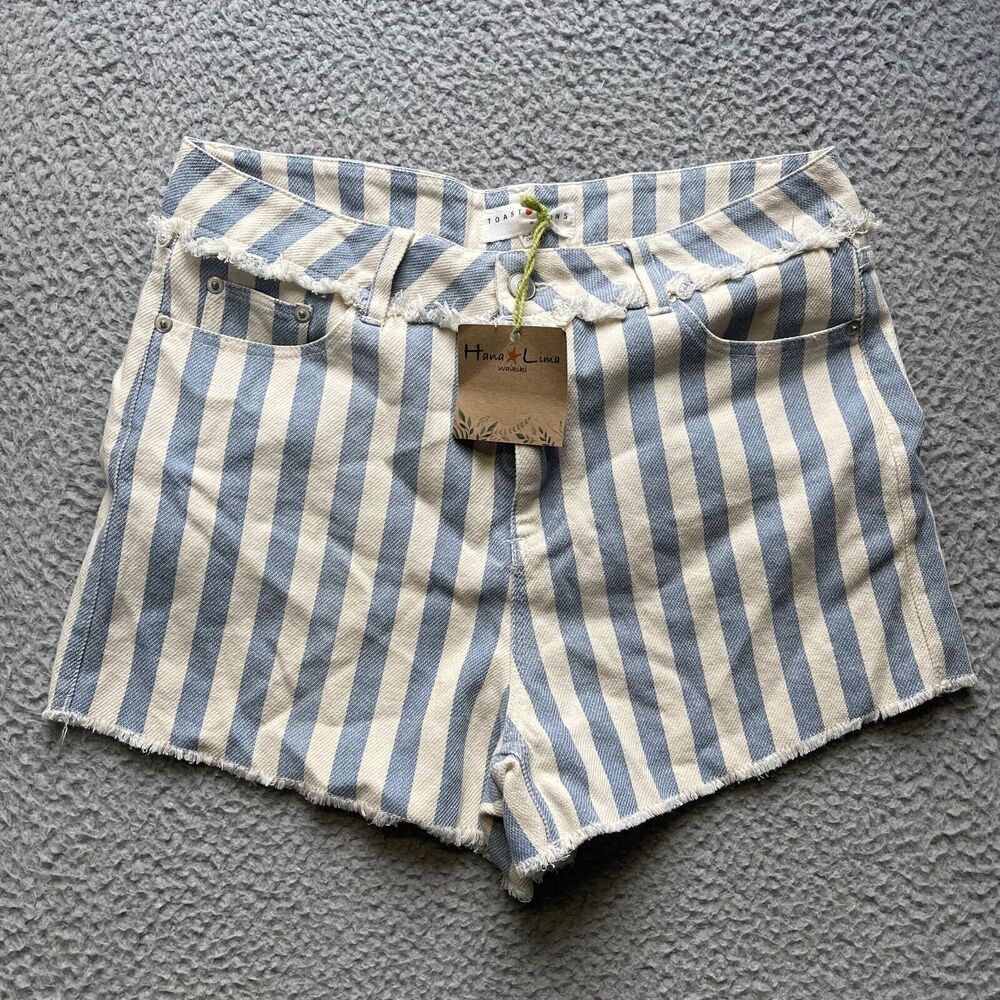 Toast Jeans Shorts Womens Medium Striped Fray Mom Summer Style